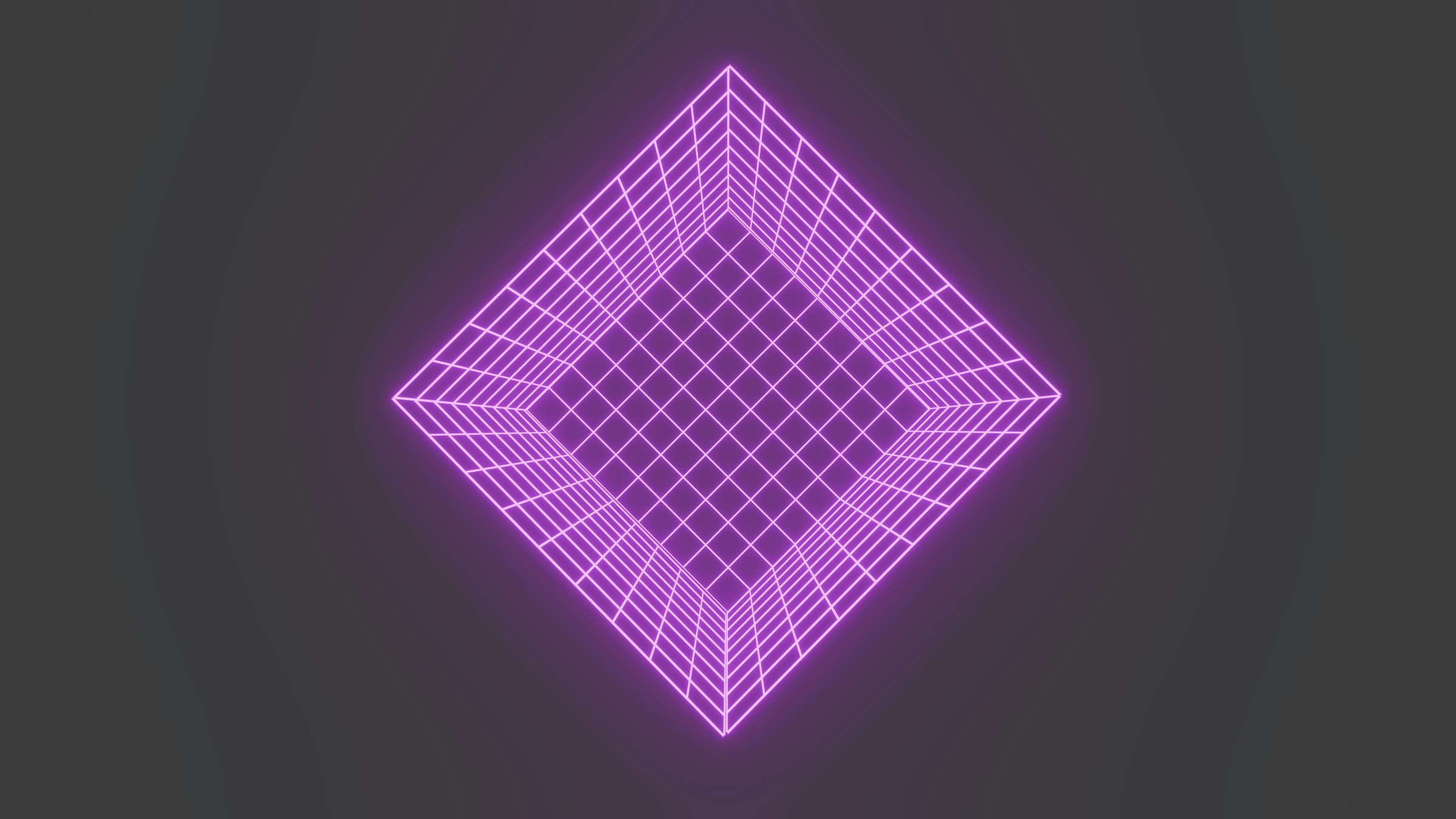Glowing purple wireframe grid shaped like a diamond, a visual metaphor for grid trading bots