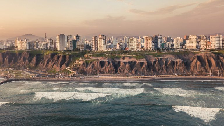 Road along the coast and buildings in Lima, Peru