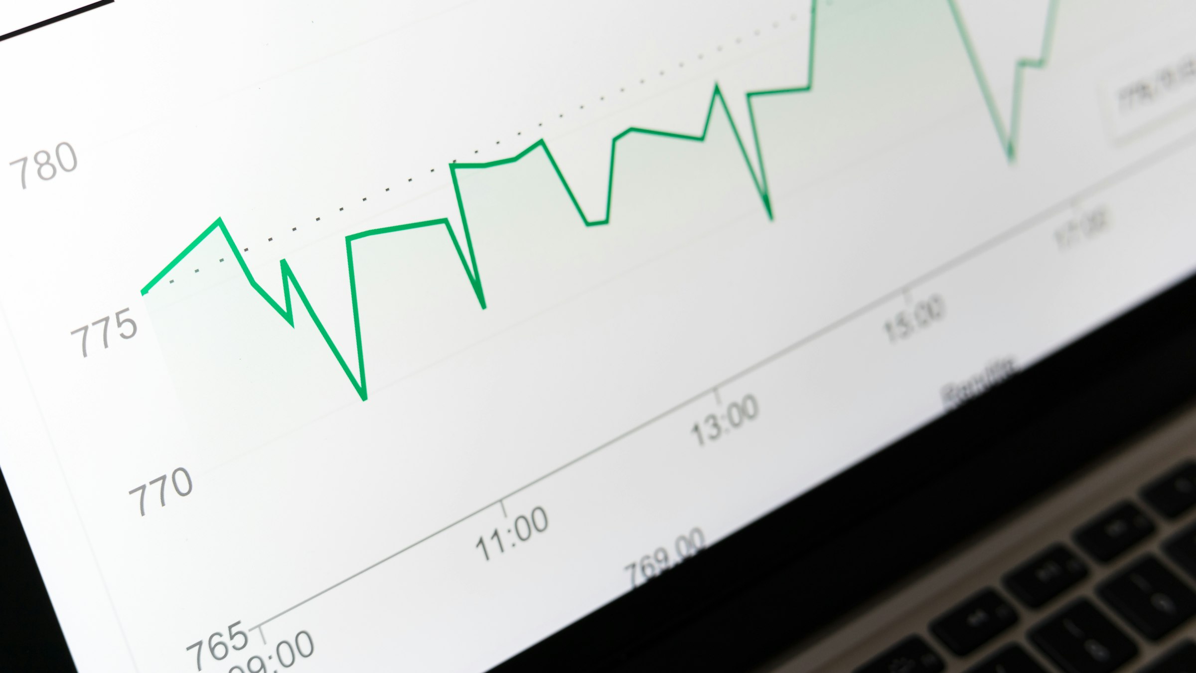 Stock chart on a laptop screen illustrating a trading bot backtest